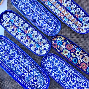 Handmade Hand-painted Serving Oval Trays, Ceramic glazed Dish Oval Serving Plates Dinnerware Decoration Plates Holiday Gifts for him/her