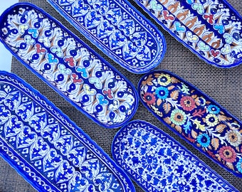 Handmade Hand-painted Serving Oval Trays, Ceramic glazed Dish Oval Serving Plates Dinnerware Decoration Plates Holiday Gifts for him/her