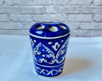 Blue pottery Ceramic Tooth Brush Holder Handcrafted Toothbrush Stand  Aqua Delight Ceramic Holder  Toothbrush Jar Blue Pottery Rinse Cup
