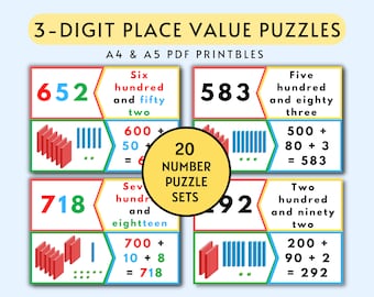 Fun Math Game for Children and Teachers - Place Value Math Puzzle Game - PDF Printable - Digital Product