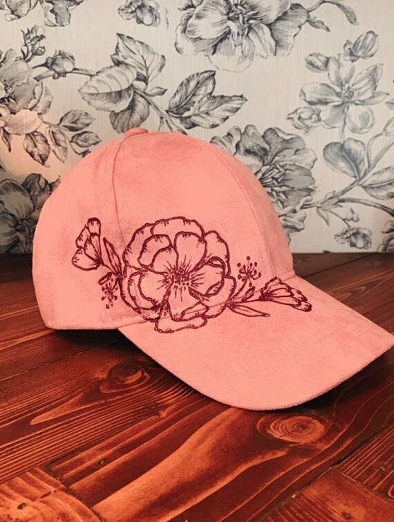 Pink Floral Hand Burned Women\'s Hat Wildflower Floral Burned Hat, Floral Engraved Cowboy Hat  main image 3