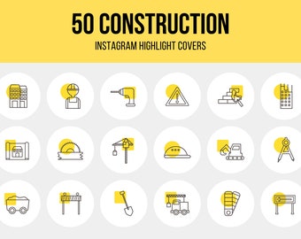 50 Construction Instagram Highlight Covers | Builder Building Renovation | 4x Colors - Yellow Orange Teal Blue |  IG Story Cover Icons