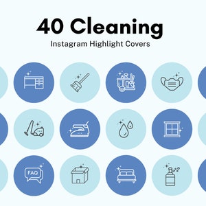 40 Cleaning Instagram Highlight Covers | Cleaner Housekeeper Cleaning Services | 6x Color Backgrounds | IG Story Cover Icons | Blue Yellow