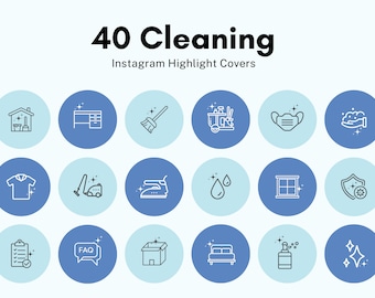 40 Cleaning Instagram Highlight Covers | Cleaner Housekeeper Cleaning Services | 6x Color Backgrounds | IG Story Cover Icons | Blue Yellow