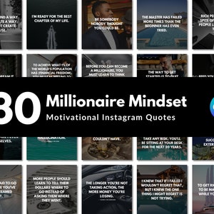 130 Millionaire Mindset Instagram Quote Templates | Motivational Entrepreneur Hustle Quotes | Brand Feed | Canva Templates | Black