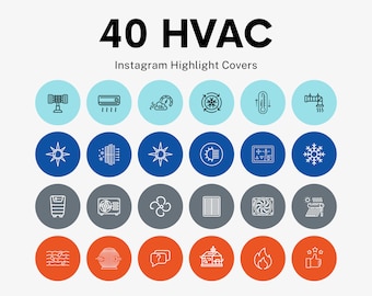 40 HVAC Instagram Highlight Covers | Heating Ventilation Air Conditioning Services Business | 7x Color Backgrounds | IG Story Cover Icons