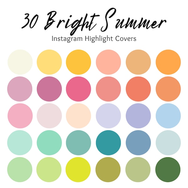 30 Bright Summer Instagram Highlight Covers | Tropical Summery Colors Summer Fun | IG Story Cover Icons | Branding Color Palette