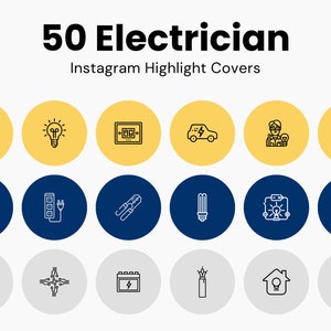 50 Electrician Instagram Highlight Covers | Electrical Service | 5x Color Backgrounds | IG Story Cover Icons | Yellow Blue Black Grey Red