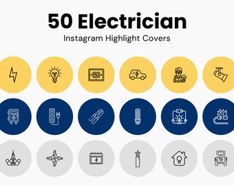 50 copertine per evidenziazioni Instagram per elettricisti / Servizio elettrico / 5 sfondi colorati / Icone per copertine IG Story / Giallo Blu Nero Grigio Rosso