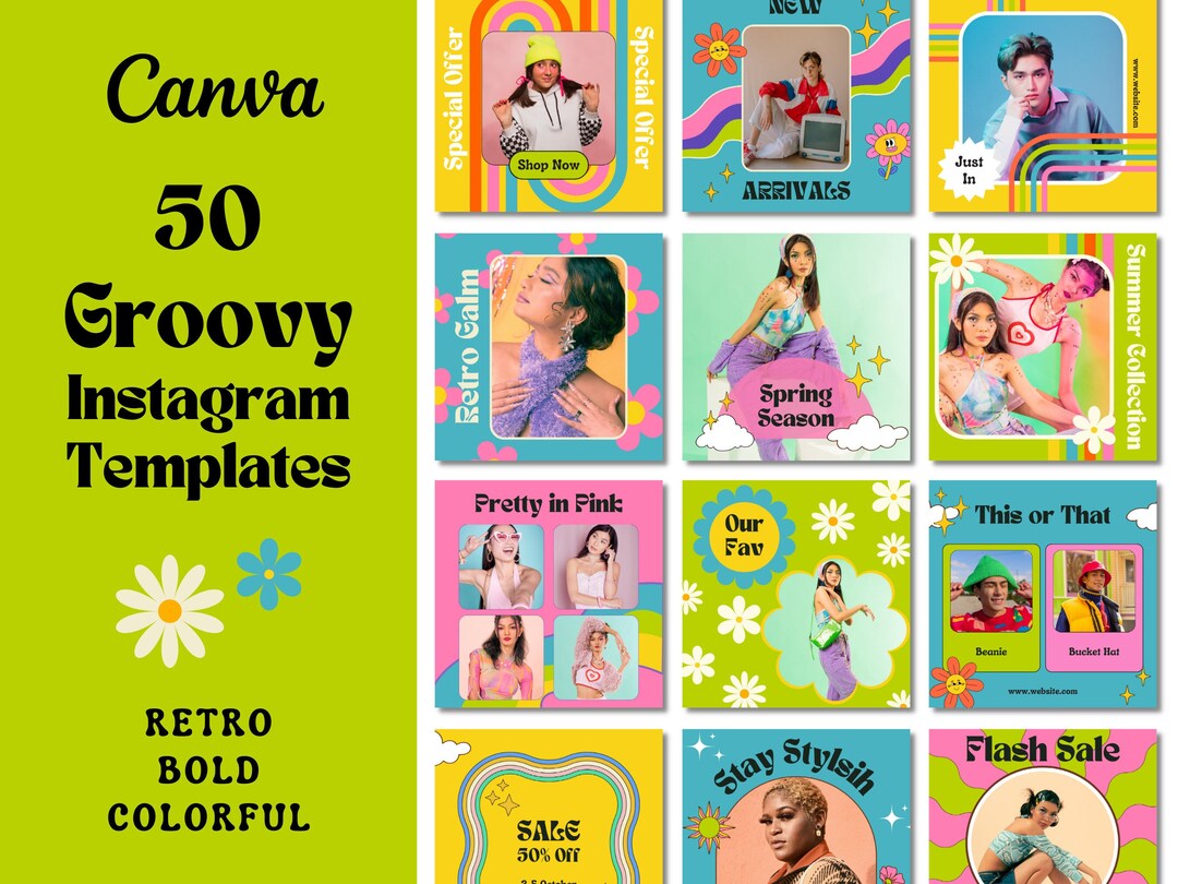 50 Retro Groovy Instagram Post Templates | Bold Colorful Vibrant 70s ...