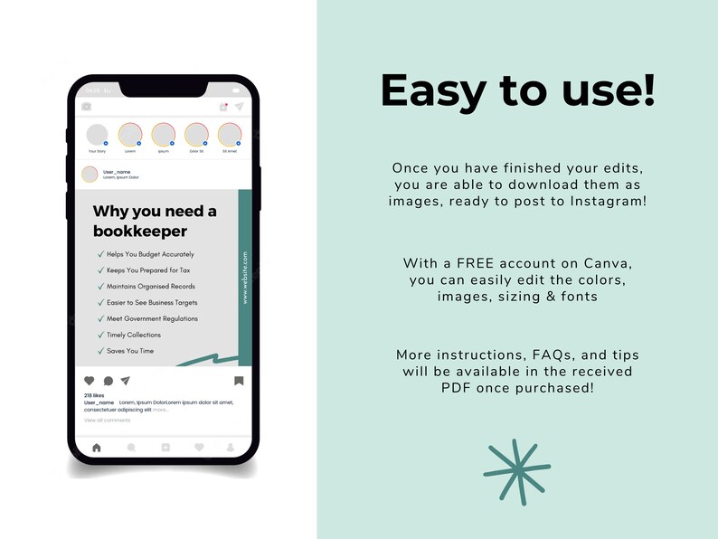 50 Bookkeeper Instagram Post Templates Bookkeeping Services Etsy