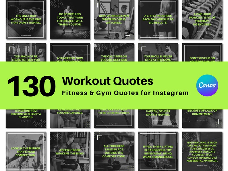 130 Workout Instagram Quote Templates Fitness Motivation Gym Etsy