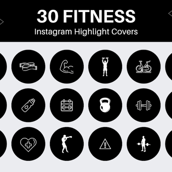 30 Fitness Instagram Highlight Covers | Personal Trainer Gym | 6x Colors - Green Blue White Orange Yellow Red |  IG Story Cover Icons