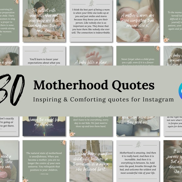 130 Motherhood Instagram Quote Templates | Comforting Mom Quotes | Brand Feed | Social Media Quote Posts | Canva Templates | Natural Green