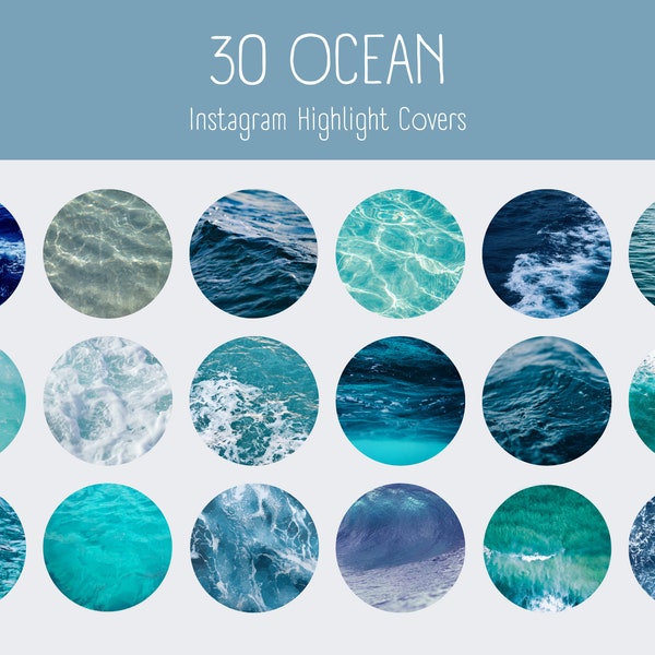 30 Ocean Waves Instagram Highlight Covers | Blue Sea Foam | IG Story Cover Icons | Blue Highlight Covers | Icons for Instagram