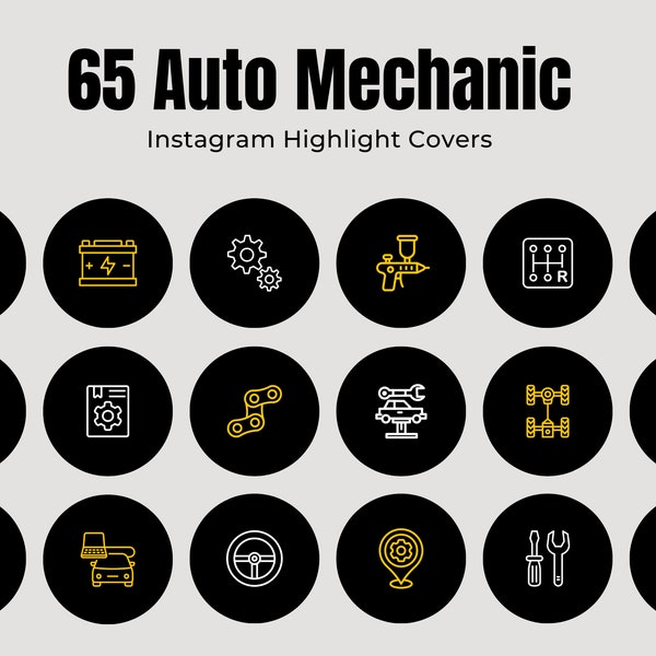 65 Auto Mechanic Instagram Highlight Covers | Car Repair Shop | 7x Colors - Black White Yellow Blue Red Grey |  IG Story Cover Icons