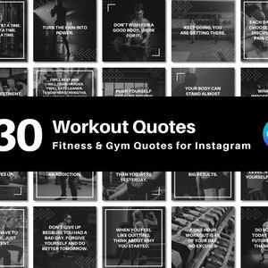 130 Workout Instagram Quote Templates | Fitness Motivation Gym Quotes | Brand Feed | Canva Templates | Black and White