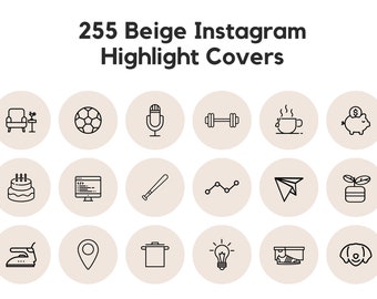 255 Beige Instagram Highlight Covers | Line Icons Black Outline Neutral Icons | Minimalist | IG Story Cover Icons | Beige Highlight Covers