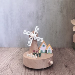 Caja de música de madera con molino de viento giratorio, caja de música personalizada, regalo único, recuerdo especial, regalo para ella, regalo para él