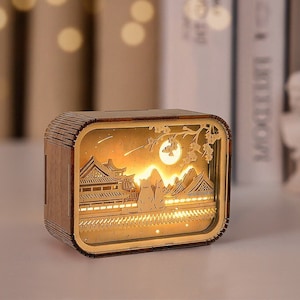 3D Stereo Wood Carving Night Light, Gift for Him/Her