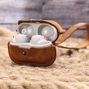 Personalized Engraving Sony Headphones wf-1000xm4 Protective Case Crazy Horse Leather Sony Wireless Bluetooth Headset Case