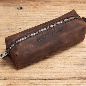 Large Capacity Personalized Engraving Vintage Leather Pen Pouch Pen Organizer Handmade Pen Case, Pencil Leather Case, Pencil Bag