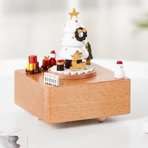 White Christmas Tree & Gift Train Wooden Music Box, Customized Music Box, Unique Gift, Special Keepsake, Gift for Kids