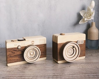 Vintage camera houten muziekdoos, aangepaste muziekdoos, uniek cadeau, speciaal aandenken, cadeau voor haar, cadeau voor hem