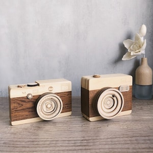 Caja de música de madera con forma de cámara vintage, caja de música personalizada, regalo único, recuerdo especial, regalo para ella, regalo para él