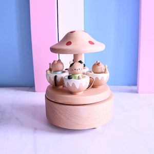 Caja de música de madera personalizada "Lifting Mushroom Cat Paradise", regalo único, recuerdo especial, regalo para niños