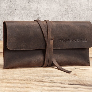 Astuccio portapenne in pelle con coulisse, astuccio portapenne in pelle vintage con incisione personalizzata, organizer per penne fatto a mano, astuccio portapenne
