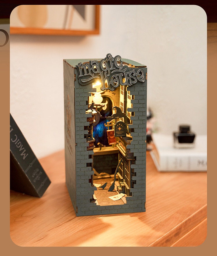 DIY Book Stand Handmade Book End Assembled Toys Wooden With Lights