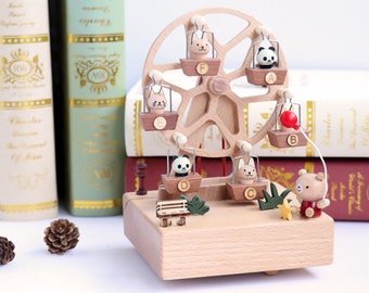 Personalised Animal Ferris Wheel Wooden Music Box, Customized Music Box, Unique Gift, Special Keepsake