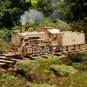 Kreative zusammengebautes Holzspielzeug DIY handgemachter Zugwagen Kinder 3D Puzzle Modell Spielzeug, handgefertigtes Holzdekor