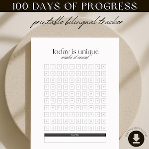 Défi 100 jours et suivi des habitudes esthétiques | Suivi d&#39;objectifs imprimable bilingue PDF motivant pour la routine quotidienne, les soins personnels et la cohérence