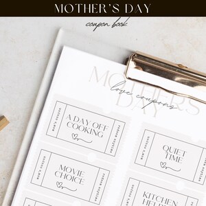 Cupones imprimibles para el Día de la Madre, cupones de amor personalizables y estéticos para el cumpleaños de mamá, actividades divertidas para niños.