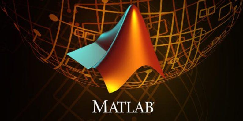 Puede incluir: Un gr&aacute;fico 3D estilizado, abstracto, naranja y azul con la palabra "MATLAB" en blanco debajo. El gr&aacute;fico est&aacute; sobre un fondo oscuro con una esfera dorada de alambre.