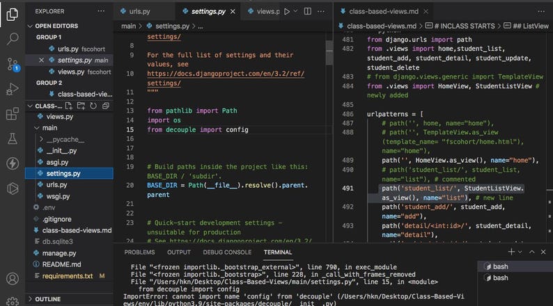 Może przedstawiać: Zrzut ekranu z ekranu komputera pokazujący kod w edytorze tekstu. Kod jest napisany w Pythonie i jest częścią projektu Django. Kod zawiera listę wzorc&oacute;w adres&oacute;w URL dla aplikacji internetowej. Kod jest wyr&oacute;żniony r&oacute;żnymi kolorami dla r&oacute;żnych element&oacute;w, takich jak słowa kluczowe, ciągi znak&oacute;w i komentarze.