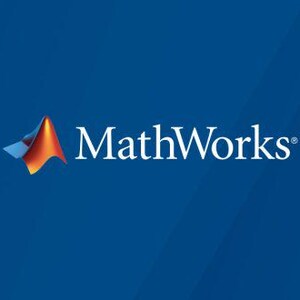 Puede incluir: El logotipo de MathWorks presenta una forma estilizada, abstracta, azul y naranja, que se asemeja a una letra A estilizada, con el texto "MathWorks" en letras blancas.