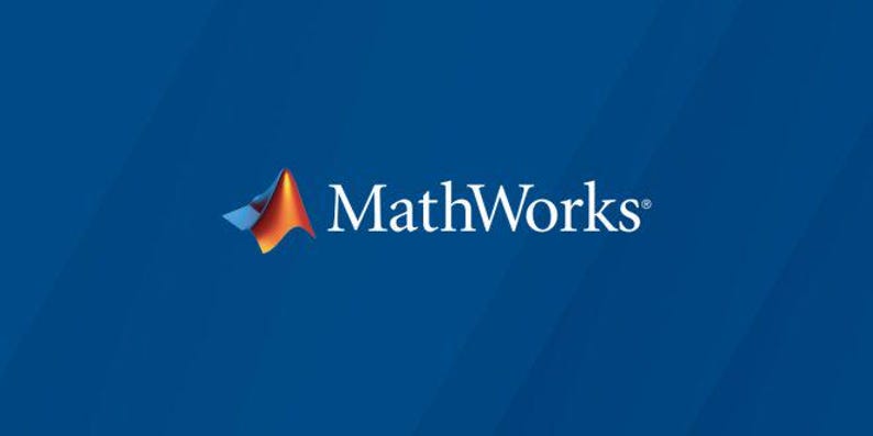 Puede incluir: El logotipo de MathWorks presenta una forma estilizada, abstracta, azul y naranja, que se asemeja a una letra A estilizada, con el texto "MathWorks" en letras blancas.