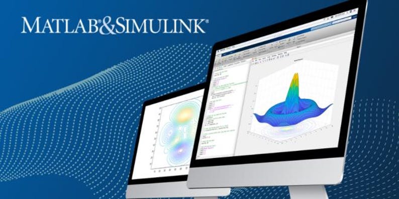 Puede incluir: Dos pantallas de ordenador que muestran gr&aacute;ficos y c&oacute;digo. Las pantallas est&aacute;n etiquetadas con "MATLAB & SIMULINK".