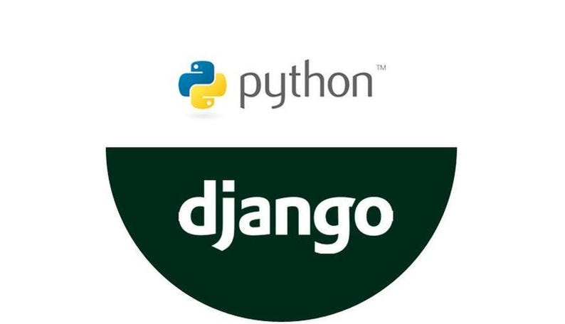 Może przedstawiać: Zielono-białe logo z tekstem "django" na białym tle. Logo jest p&oacute;łkolem z tekstem w środku. Tekst "python" znajduje się nad logo w szarym kolorze z ż&oacute;łto-niebieskim logo węża po lewej stronie.