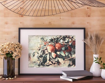 Sztuka z drzewem jabłoniowym w stylu vintage | Wydruk na ścianę w stylu rustykalnym | Ponadgabarytowa cyfrowa sztuka ścienna | Natychmiastowe pobranie