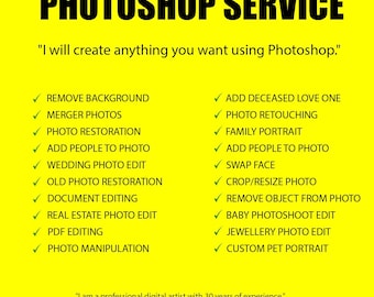 Photoshop-service, achtergrond verwijderen, foto samenvoegen, mensen aan foto toevoegen, foto's retoucheren, object van foto verwijderen en alles wat je maar wilt