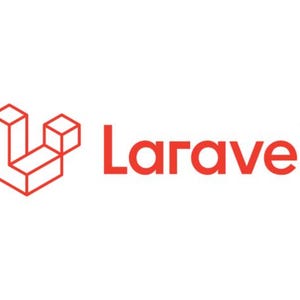 Könnte beinhalten: Ein rotes Logo für Laravel, ein Webanwendungsframework, mit einem stilisierten geometrischen Design aus drei verbundenen Würfeln und dem Wort "Laravel" in roter Schrift.