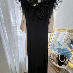 Feather Trim off Shoulder Black Dress