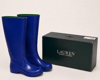Ralph Lauren Bethania Kalosze Damskie Rozmiar 10 Royal Blue Green Gumowe Kalosze z Podszewką w Pudełku