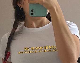 My Tummy Hurts Baby Tee Y2K, Shirts That Go Hard, Kidcore Clothing, Downtown Girl, Preppy Stuff, Y2K Baby Tee, 2000s Fashion, Y2K Clothes