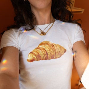 Croissant Baby Tee Y2K, Coquette Baby Tee, Coquette Top, Strawberry Shirt, Vanilla Girl, Soft Girl Era, Balletcore, Downtown Girl