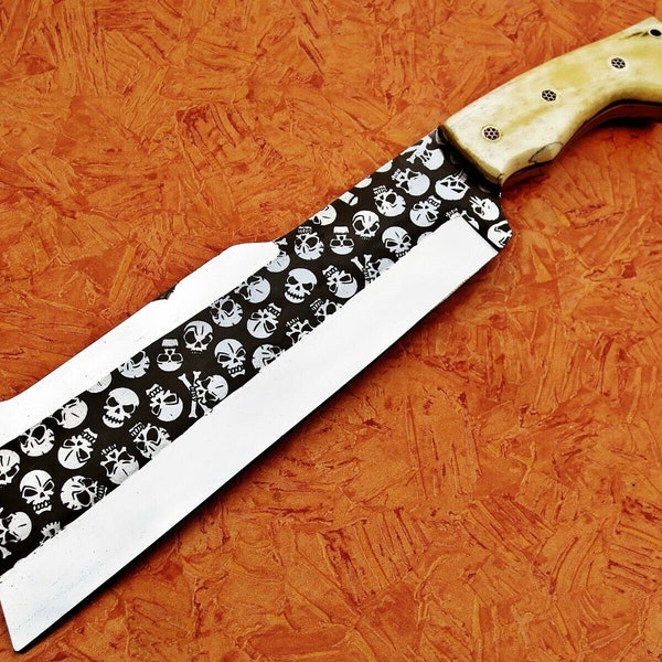 custom handmade d2 steel knife , etching knife ,machete hunting, chopper knife, best gift for men in USA , fixed blade knife , bowie knife